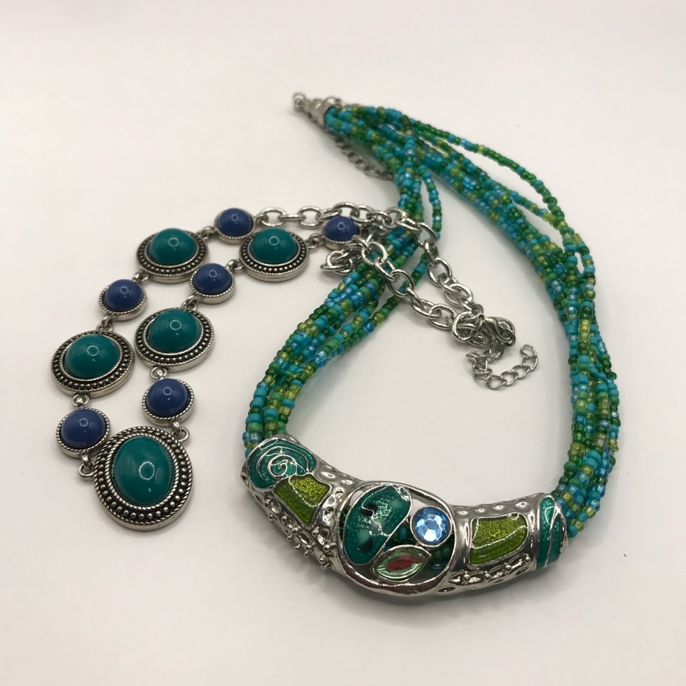 2 Multicolor Beaded Statement Necklaces - image 4
